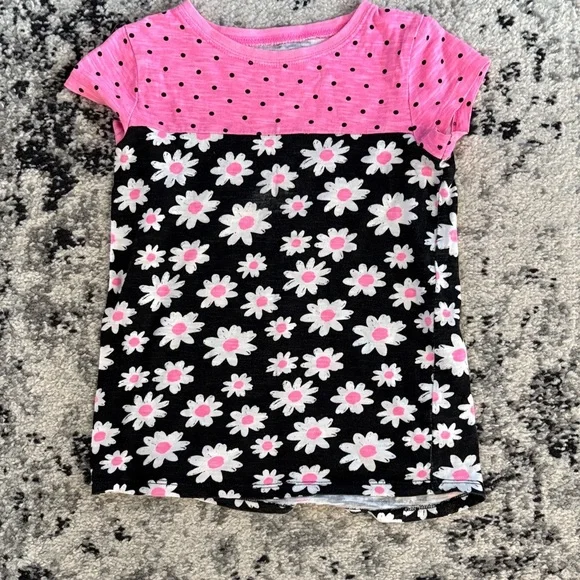 Kids Pink and Black Polka Dot Floral Top - Girls Size 5 - Picture 1 of 3